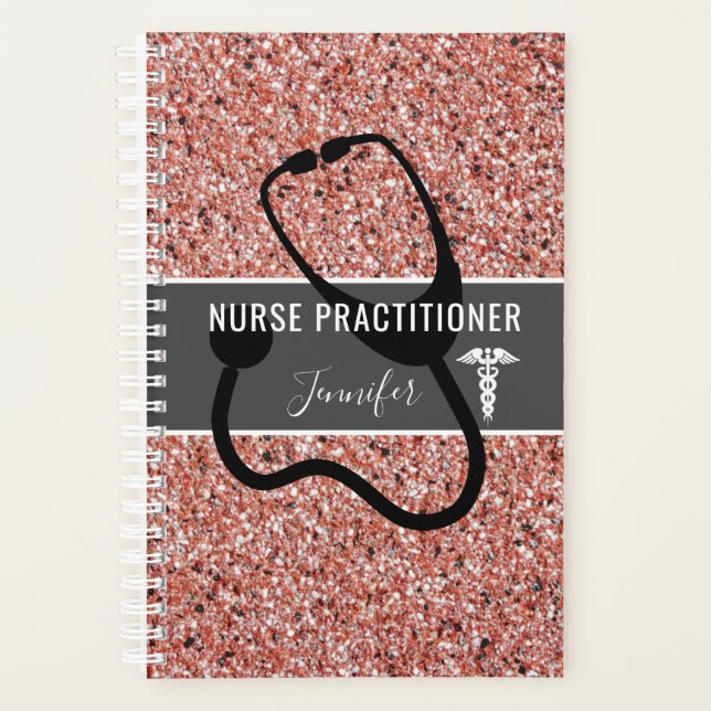 Nurse Practitioner Rose Gold Glitter Personalised Planner (Front)
