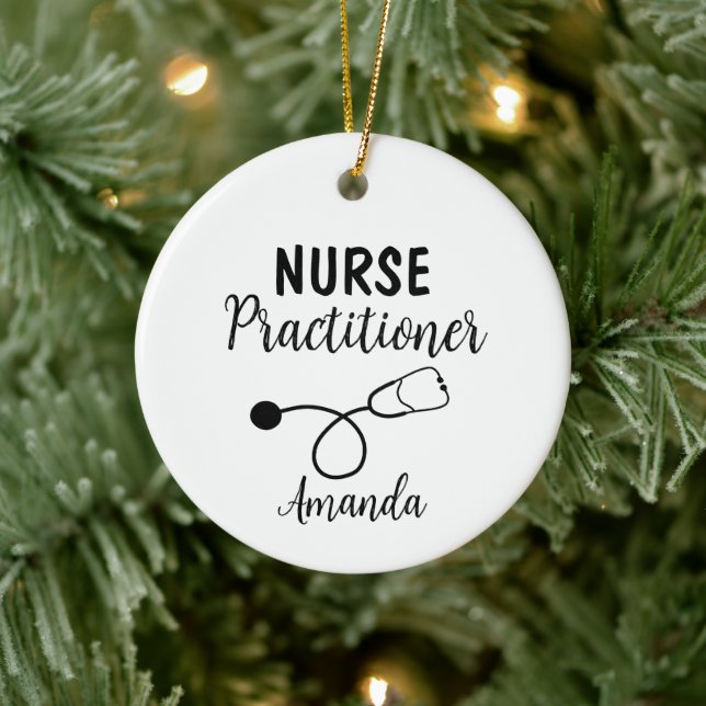 Nurse Practitioner Stethoscope Script Calligraphy Ceramic Tree Decoration (Tree)