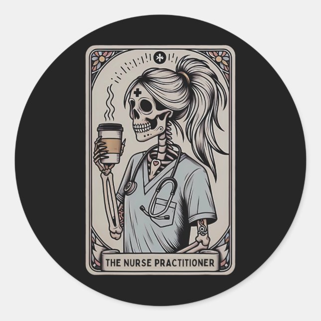 Nurse Practitioner Tarot Card Skeleton Halloween W Classic Round Sticker (Front)