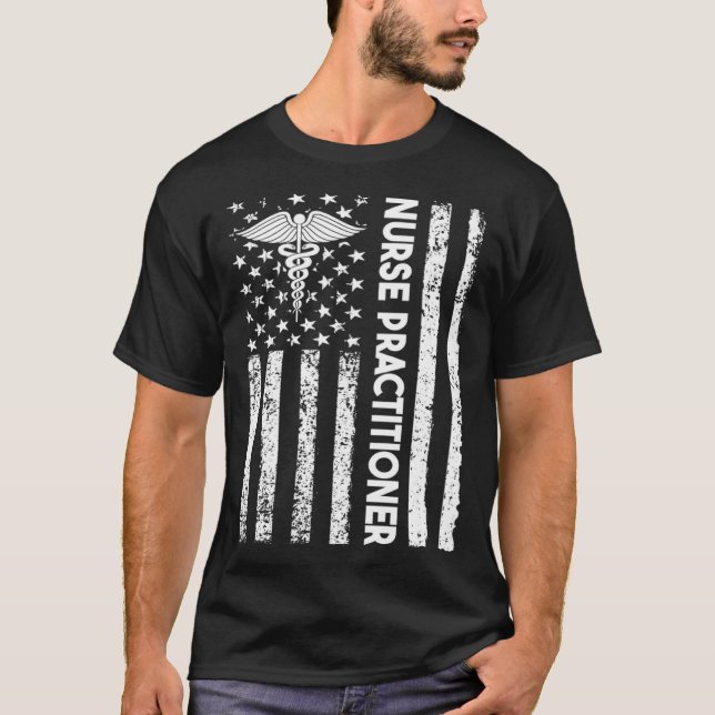 Nurse Practitioner USA Flag Medical Caduceus NP Nu T-Shirt (Front)