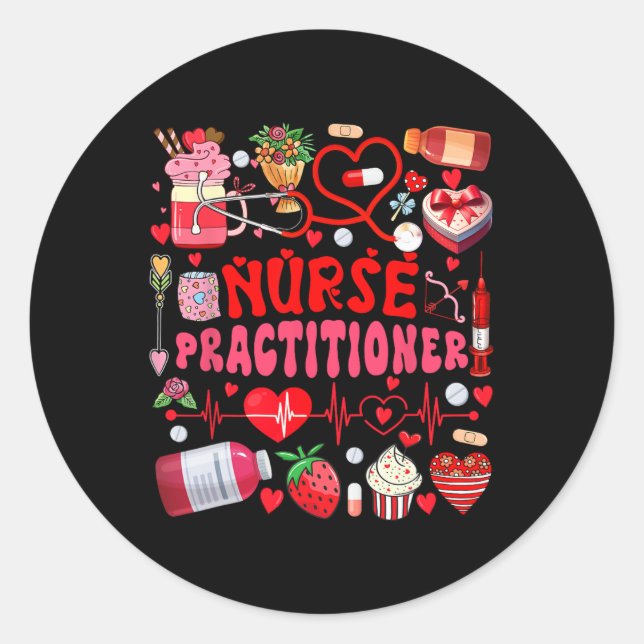 Nurse Practitioner Valentine's Day Nurse Tools Cut Classic Round Sticker (Front)