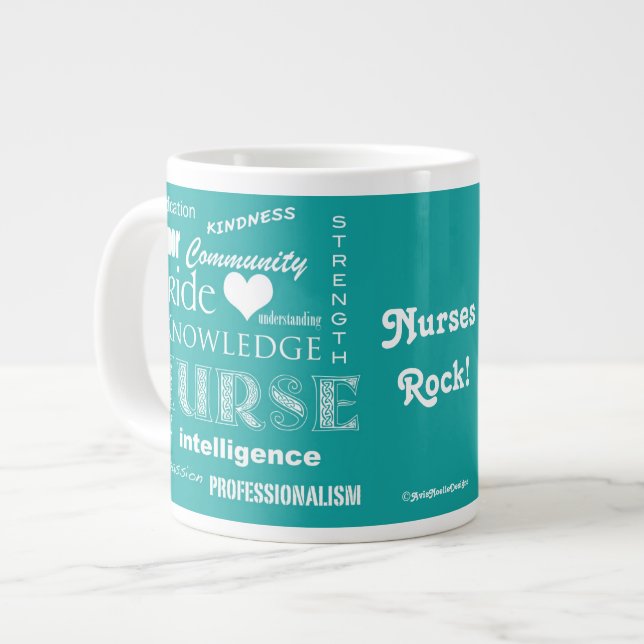 Nurse Pride-Attributes/Turquoise Large Coffee Mug (Front Left)