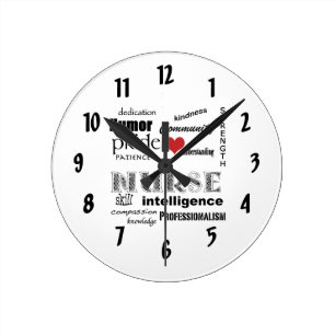 Nurse Pride-Attributes/with red heart Round Clock