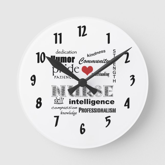 Nurse Pride-Attributes/with red heart Round Clock (Front)