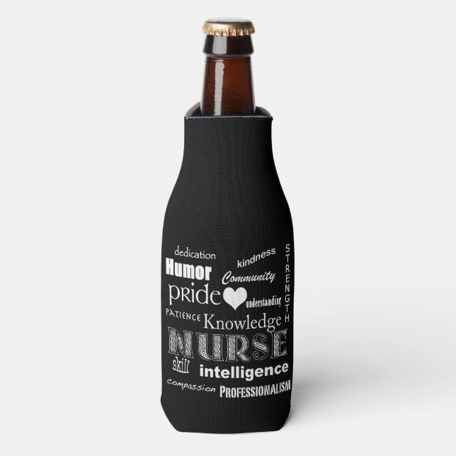 Nurse Pride-Text Design+White Heart Bottle Cooler (Bottle Front)