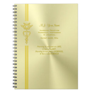 Nurse record keeping with golden caduceus spiral notebook