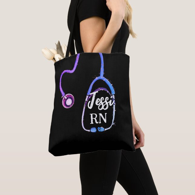 Nurse Registered RN Stethoscope Purple Violet Tote Bag (Close Up)
