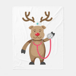 NURSE REINDEER Funny Cute Christmas Artwork Nursin Fleece Blanket
