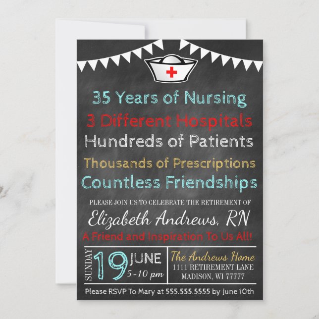 Nurse Retirement Invitation Chalkboard (Front)