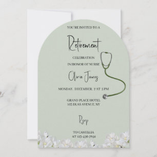 Nurse Retirement Invitation Floral Stethoscope