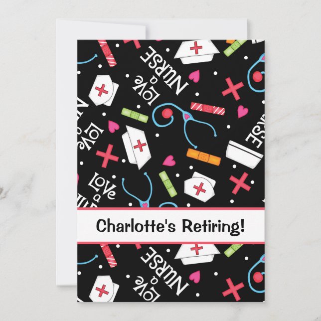 Nurse Retirement Party Celebration Black White Invitation (Front)