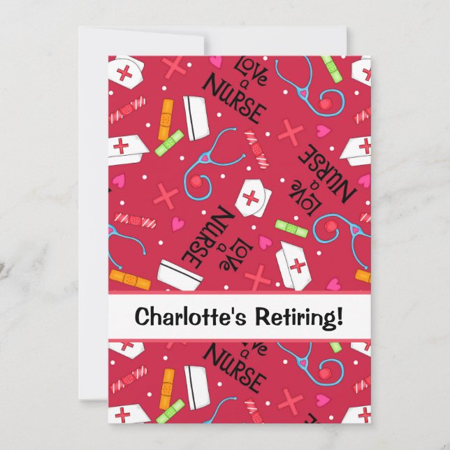 Nurse Retirement Party Celebration Red Invitation (Front)