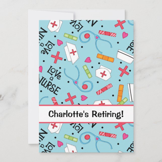 Nurse Retirement Party Celebration Turquoise Blue Invitation (Front)