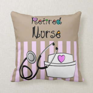 Nurse Retirement Pillow Pink and Brown
