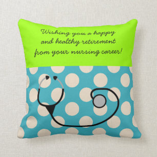 Nurse Retirement Pillow Teal Polka Dots