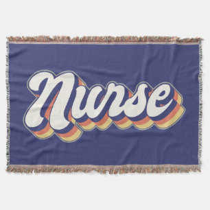 Nurse Retro Blue Throw Blanket