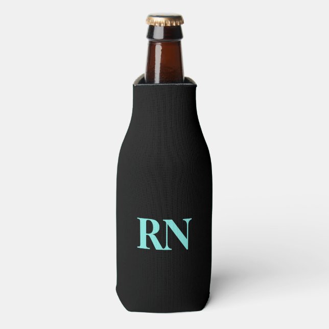 Nurse RN Black Turquoise Minimal Typography Bottle Cooler (Bottle Front)