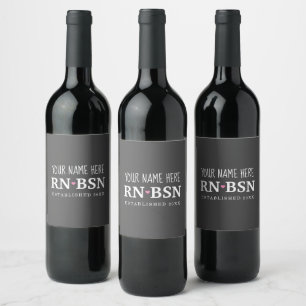 Nurse RN BSN Simple Cute Personalised Wine Label