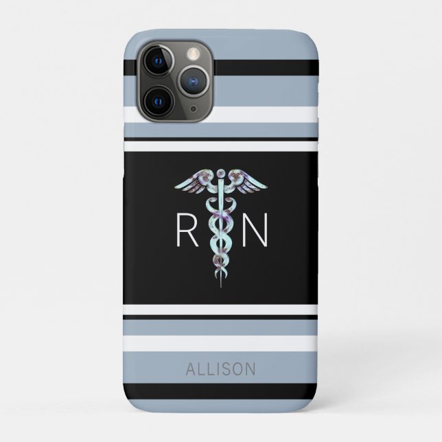 Nurse RN Caduceus Blue Stripes Personalised Case-Mate iPhone Case (Back)
