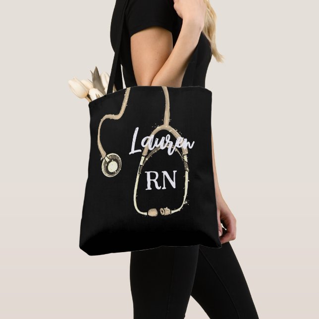 Nurse RN Gold Stethoscope Monogram Minimalist  Tote Bag (Close Up)