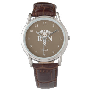 Nurse RN Graduate Medical Caduceus Mens Brown Watch