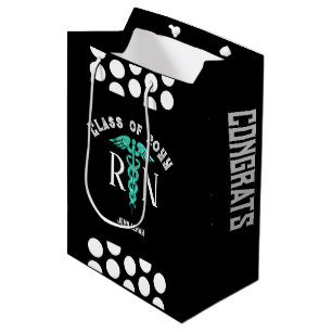 Nurse RN Graduation Black White Personalized Medium Gift Bag