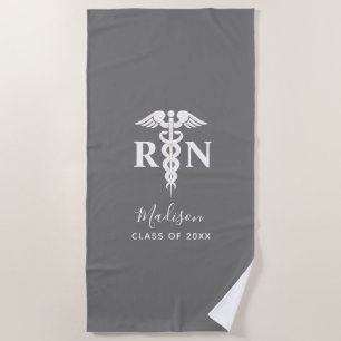 Nurse RN Graduation Medical Caduceus Personalised Beach Towel