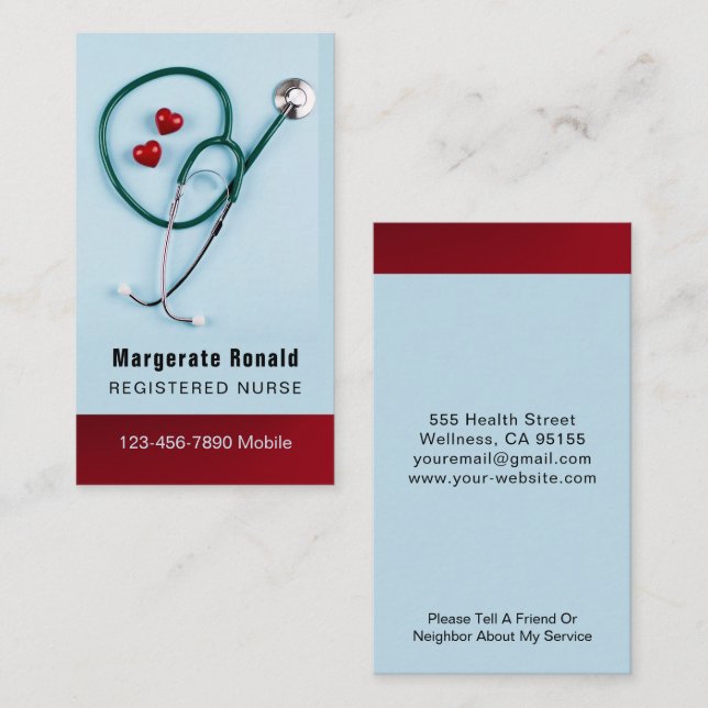 Nurse RN, LVN, LPN, Caretaker Business Card (Front/Back)