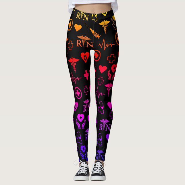 Nurse RN Medical Black Multi  Leggings (Front)