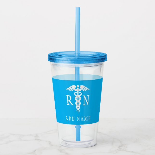 Nurse RN Medical Symbol Blue Personalised Acrylic Tumbler (Front)