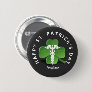 Nurse Saint Patricks Medical Green Shamrock Name 6 Cm Round Badge
