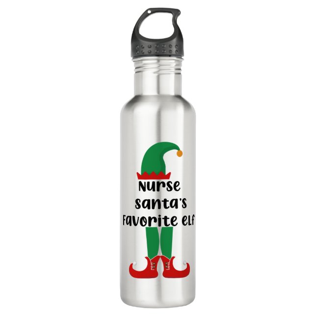 Nurse Santa's Favorite Elf Funny Nurse Christmas 710 Ml Water Bottle (Front)