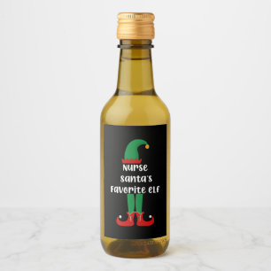 Nurse Santa's Favorite Elf Funny Nurse Christmas Wine Label