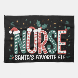 Nurse Santa's Favourite Elf Christmas Inspirationa Tea Towel