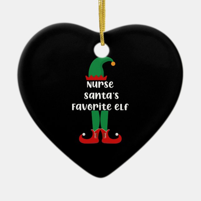 Nurse Santa's Favourite Elf Funny Nurse Christmas Ceramic Tree Decoration (Front)