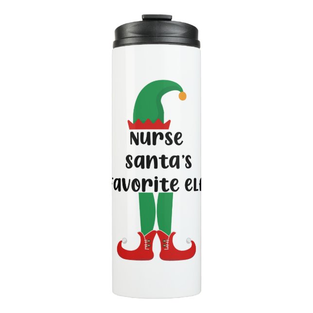 Nurse Santa's Favourite Elf Funny Nurse Christmas Thermal Tumbler (Front)