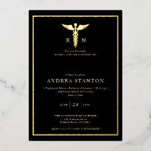 Nurse School Graduation Gold Frame Caduceum Black