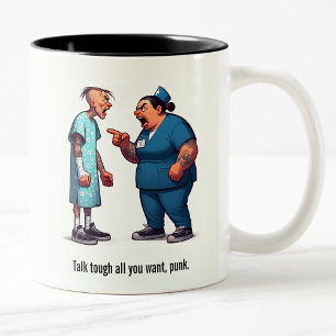 Nurse Schooling the Tough Gang Member Patient Two-Tone Coffee Mug