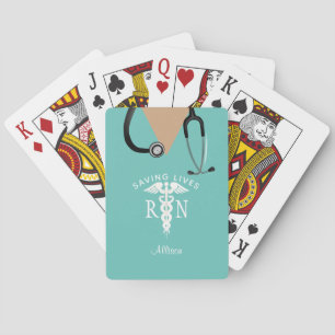 Nurse Scrub Top Teal Medical Graduation Monogram Playing Cards
