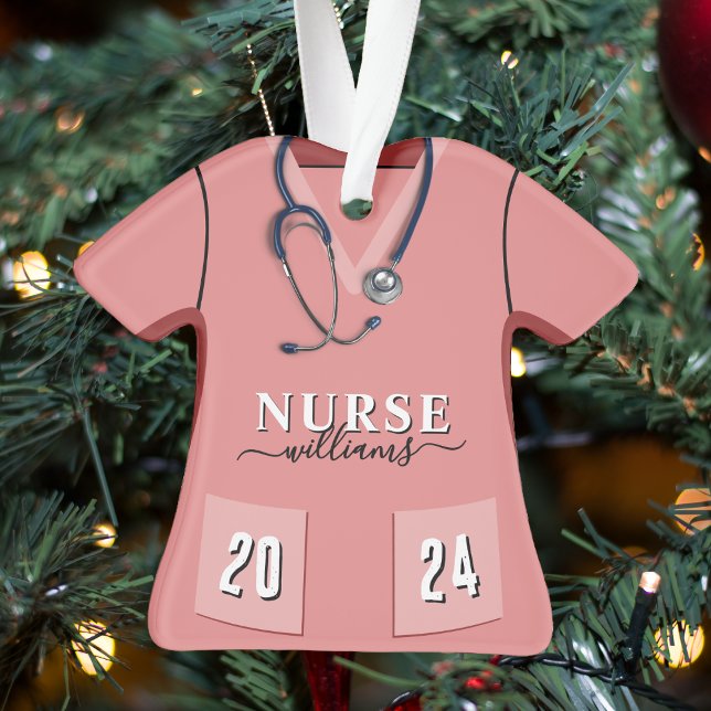 Nurse Scrubs Pink Shirt Stethoscope Christmas Ornament (Nurse Scrubs Pink Shirt Stethoscope Christmas Ornament
)