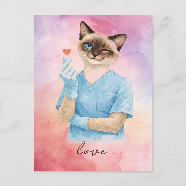 Nurse Sending Mini Heart with Love Postcard (Front)