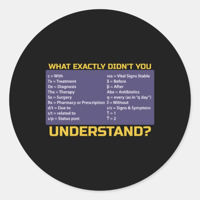 Nurse Shorthand Nurse Or Nursing Student Classic Round Sticker (Front)