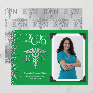 Nurse Silver Graduation Announcement Green