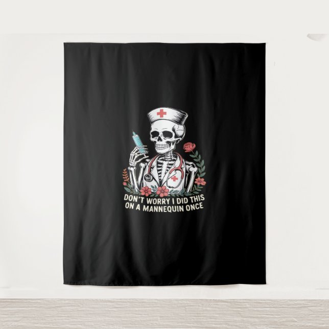 Nurse Skeleton Joke Humour Halloween Essential T-S Tapestry (Front)