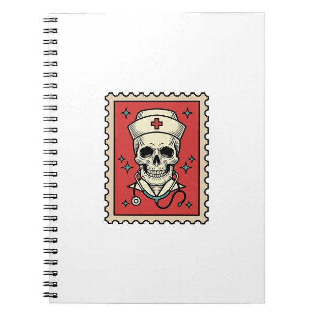 Nurse Skull Funny Retro Stamp_1 Notebook (Front)