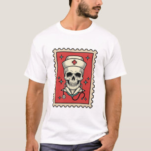 Nurse Skull Funny Retro Stamp_1 T-Shirt