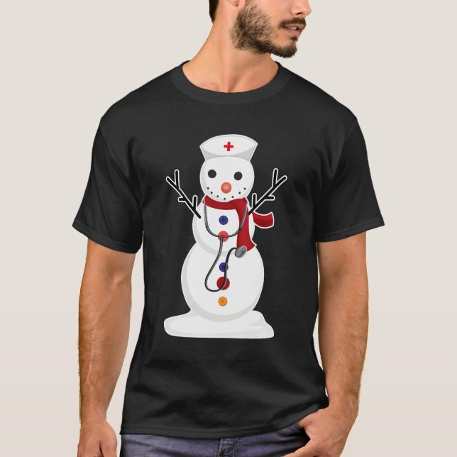 Nurse Snow-Man Nursing Rn Registered Funny Christm T-Shirt (Front)