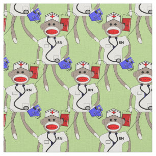 Nurse Sock Monkey Fabric Green