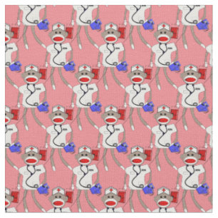 Nurse Sock Monkey Fabric PINK