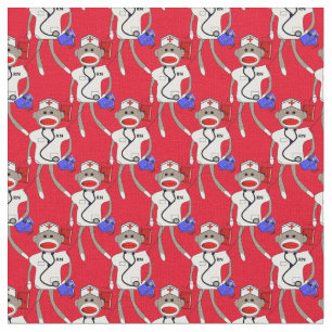 Nurse Sock Monkey Fabric Red